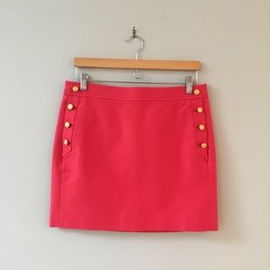 J Crew Mini Pencil Skirt Buttons Pockets Pink